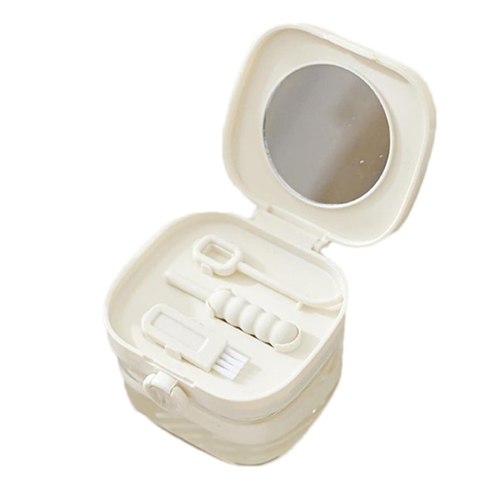 Denture Bath Case,Denture Cup with Lid - with Mirror Teeth Protection Cover Cleaning Box Set for Women Men Elderly Child Travel Bathroom Retainer