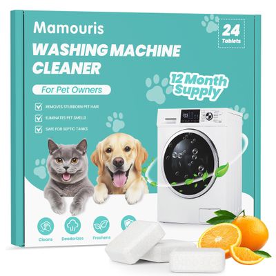 Mamouris Washing Machine Cleaning Tablets - 24 Pack Deep Cleaning for HE, Front Loader and Top Loading Washing Machine, Removes Pet Hair, Odors, Designed for Pet Owners, Septic Safe, 12