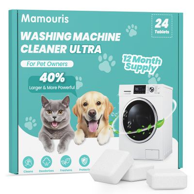 Mamouris Washing Machine Cleaning Tablets - 40% Stronger Cleaning Power, Formulated for Pet Owners, Deep Cleaning Tablets for HE, Front Loader & Top Loading Washing Machine, Removes Pet Hair