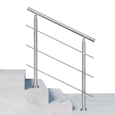 120x106cm Stainless Steel Handrail Safety with 3 Cross Bars for Indoor Outdoor, Adjustable Stair Banister, Step Railing Stair Railing