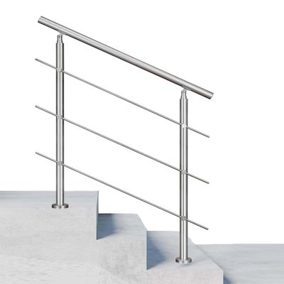 150x106cm Stainless Steel Handrail Safety with 3 Cross Bars for Indoor Outdoor, Adjustable Stair Banister, Step Railing Stair Railing