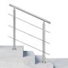 150x106cm Stainless Steel Handrail Safety with 3 Cross Bars for Indoor Outdoor, Adjustable Stair Banister, Step Railing Stair Railing