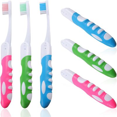 3PCS Travel Toothbrush Set, Foldable Toothbrushes for Travel - Portable Soft Bristle Compact Toothbrush for Adults & Kids, Camping, Hiking, Backpacking (Space-Saving Design)