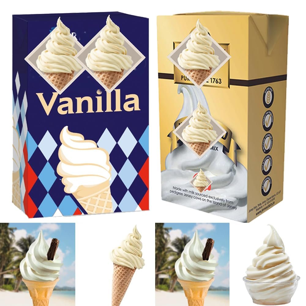 2 x Mixed Vanilla & Gold Ice Cream Mix 1L Soft Serve Style Dessert Base Rich & Creamy Flavours Perfect for Parties
