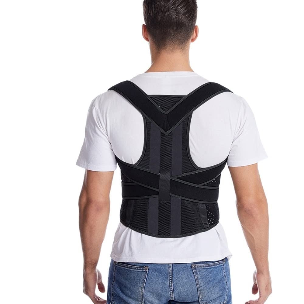 1Pcs Adjustable Back Body Sculpting Posture Correction Belt Unisex Double Keel Support Hunchback Correcti (Black-M)