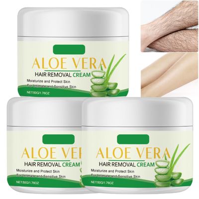Aloe Vera Facial Hair Removal Cream, Gentle Depilatory Cream for Face, Upper Lip, Chin, Bikini Area, Body & Sensitive Skin, Soothing Moisturizing Painless Hair Remover Cream (3PCS)