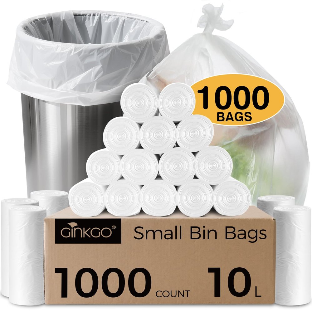 1000 Count Small Bin Bags, 10L Pedal Bin Liners Bulk Pack, Clear Garbage Bags, White Wastebasket Liners, Plastic Trash Bags for Bathroom, Office - Unscented
