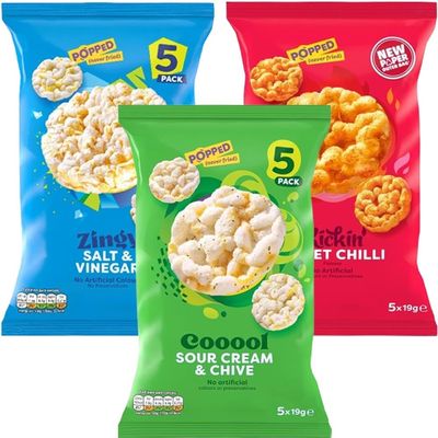 Rice Cakes Snack Multi Pack - Salt & Vinegar, Sour Cream & Chive, Sweet Chilli Popped Rice Cake Mixed Snacks (12 Mixed)