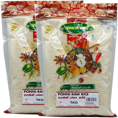 Swathi Ponni Raw Rice 1kg Natural Healthy Rice Gluten Friendly High Fibre and High Protein No Artificial Colours or Ingredients Indian Origin Pack of 2