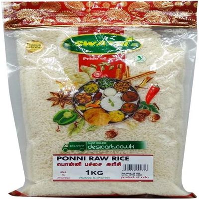 Swathi Ponni Raw Rice 1kg Natural Healthy Rice Gluten Friendly High Fibre and High Protein No Artificial Colours or Ingredients Indian Origin Pack of 1