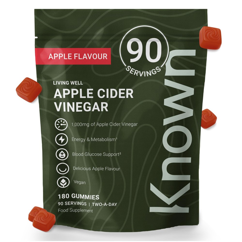 Known Tasty Apple Cider Vinegar Gummies 1000mg ACV, Vitamin C, Chromium for Metabolism Natural Apple Flavour 180 Vegan Gummies, 3 Month Supply