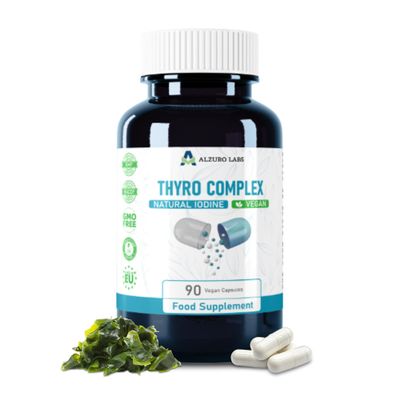 Alzuro Labs Thyro Complex | Natural Iodine from Kelp, L-Tyrosine, Selenium & Zinc | Thyroid Support Formula | 90 Vegan Capsules (3-Month Supply) | Non-GMO, GMP Certified | 3rd Party Lab Tested