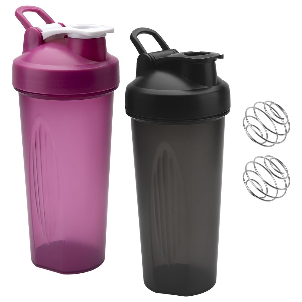 2PCS Protein Shaker Bottle 600ML with Mixing Ball Pink Green Shaker for Protein Powder Smoothie Milkshake Supplement, Leakproof Flip On Lid, Shake Cup for Men Women Water Bottle for Gym Sports Fitness
