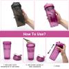 2PCS Protein Shaker Bottle 600ML with Mixing Ball Pink Green Shaker for Protein Powder Smoothie Milkshake Supplement, Leakproof Flip On Lid, Shake Cup for Men Women Water Bottle for Gym Sports Fitness view 3