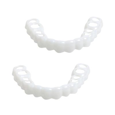 2 Pairs Snap on Veneers Dentures Fake Teeth, Temporary Veneers Teeth Top and Bottom Set, False Teeth Clip in Veneers Kit Comfortable Dentures for Men and Women Regain Confident Smile
