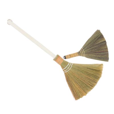 PartyKindom Handmade Straw Broom and Detachable Wooden Handle for Home Dust Removal 2pcs with Soft Bristles for Living Room and Bedroom Cleaning