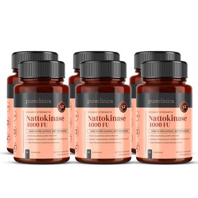 Nattokinase 4,000 FU per Capsule 720 Vegan Capsules (6 Bottles of 120) High Potency, Delayed-Release Non-GMO, Soy-Derived, No Fillers 2 Years Supply