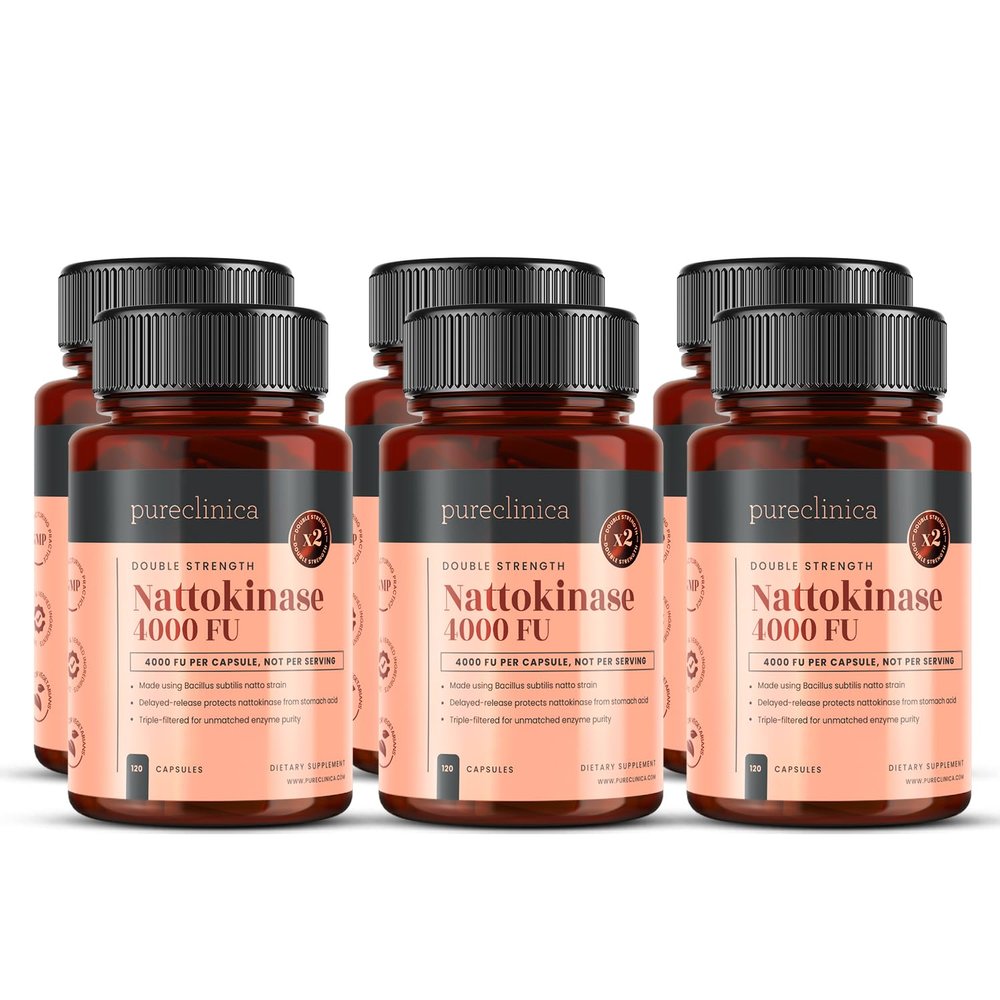 Nattokinase 4,000 FU per Capsule 720 Vegan Capsules (6 Bottles of 120) High Potency, Delayed-Release Non-GMO, Soy-Derived, No Fillers 2 Years Supply