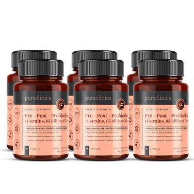 65 Billion CFU Probiotic Supplement x 540 Capsules (6 Bottles of 90) 14 Strains with Prebiotics & Postbiotics 18 Month's Supply
