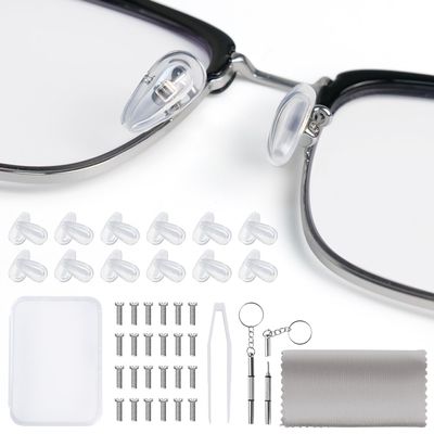 12 Pairs of Eyeglass Nose Pads, Upgraded 15x8 mm Soft Silicone Air Chamber Eyeglasses Nose Pads, Screw-in Anti Slip Glasses Nose Pad Replacement Kit(15mm)