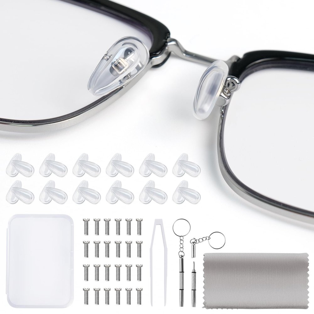 12 Pairs of Eyeglass Nose Pads, Upgraded 15x8 mm Soft Silicone Air Chamber Eyeglasses Nose Pads, Screw-in Anti Slip Glasses Nose Pad Replacement Kit(15mm)