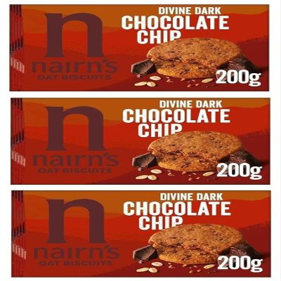Nairn's Dark Chocolate Chip Oat Biscuits, 200g (Pack of 3) - Healthy Snacks