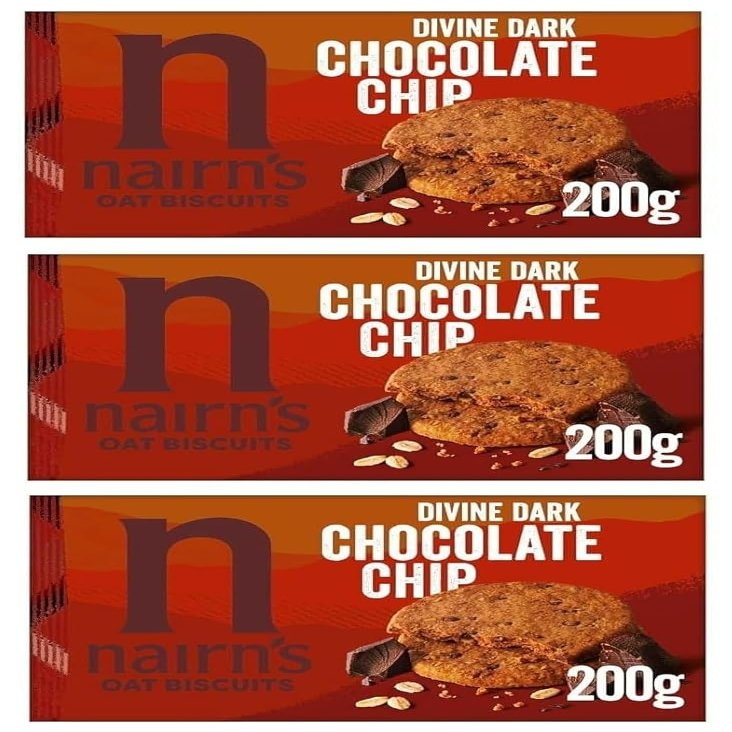 Nairn's Dark Chocolate Chip Oat Biscuits, 200g (Pack of 3) - Healthy Snacks