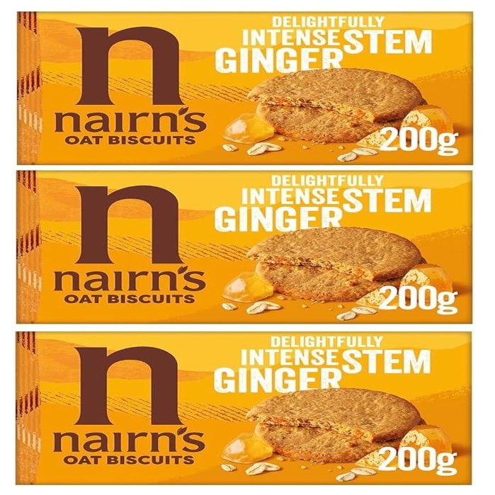Nairn's Stem Ginger Oat Biscuits, 200g (Pack of 3) - Healthy Snacks
