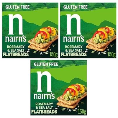 Nairn's Gluten Free Rosemary & Sea Salt Flatbreads, 150g (Pack of 3) - Healthy Snacks