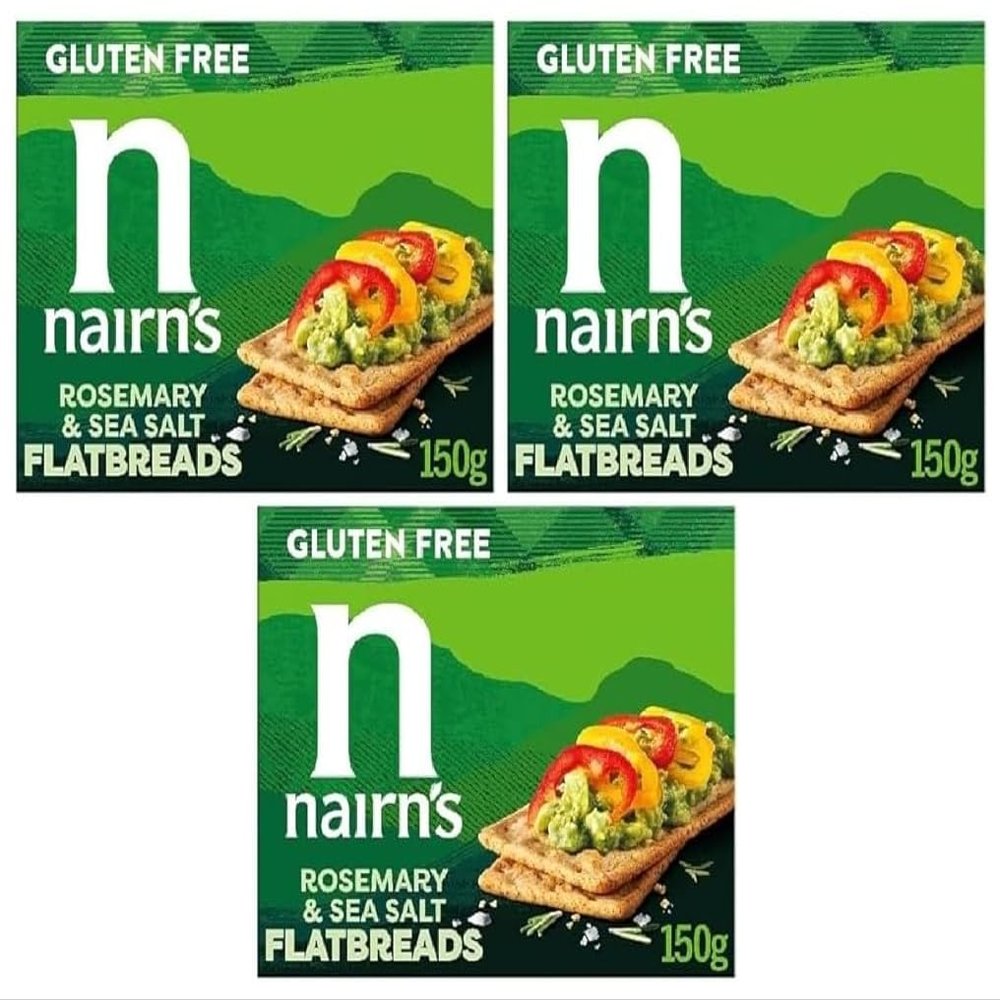 Nairn's Gluten Free Rosemary & Sea Salt Flatbreads, 150g (Pack of 3) - Healthy Snacks