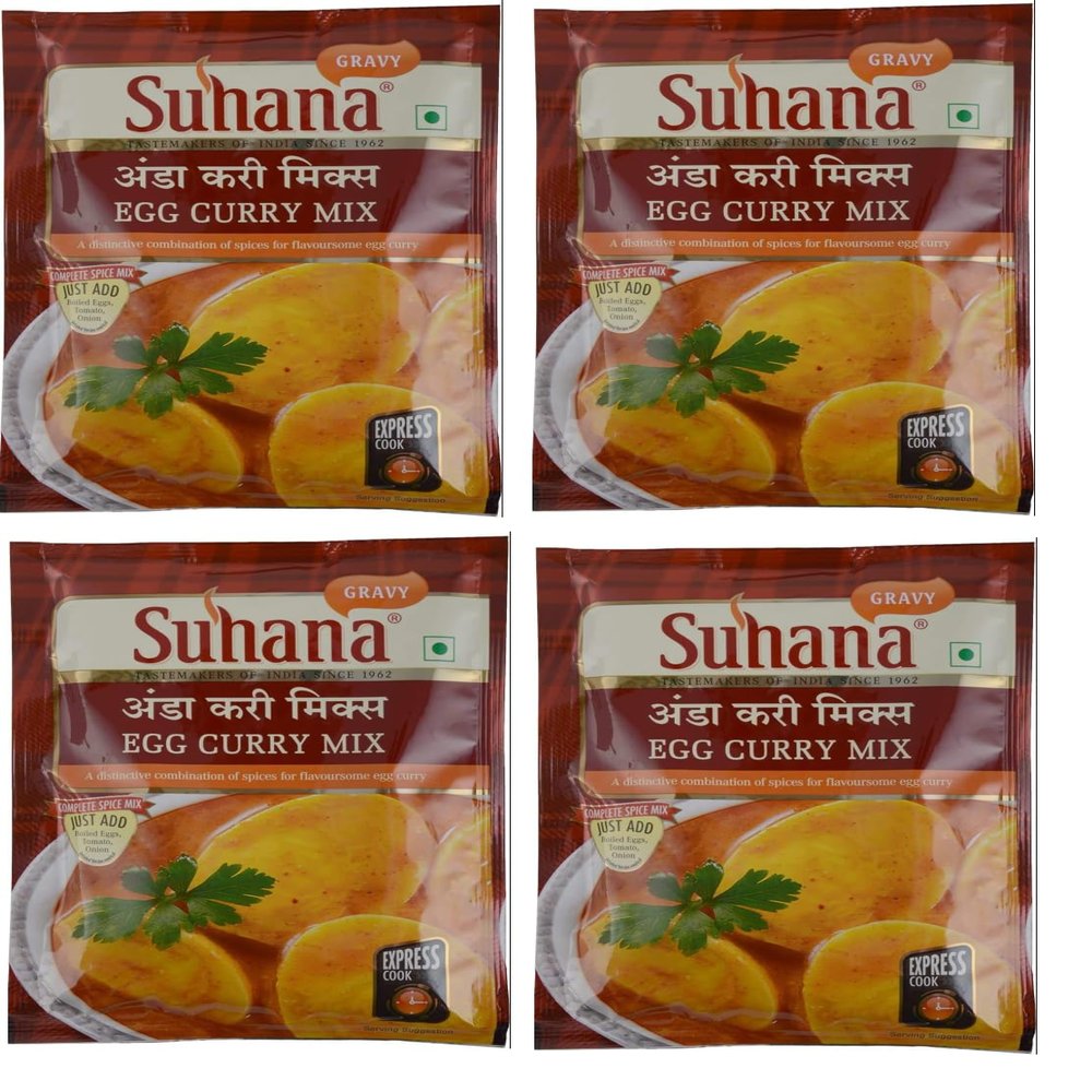 Suhana Ready to Eat (RTE) Egg Curry 50g (Pack of 4) Instant Heat & Eat Indian Egg Dish No Added Preservatives Travel-Friendly Meal