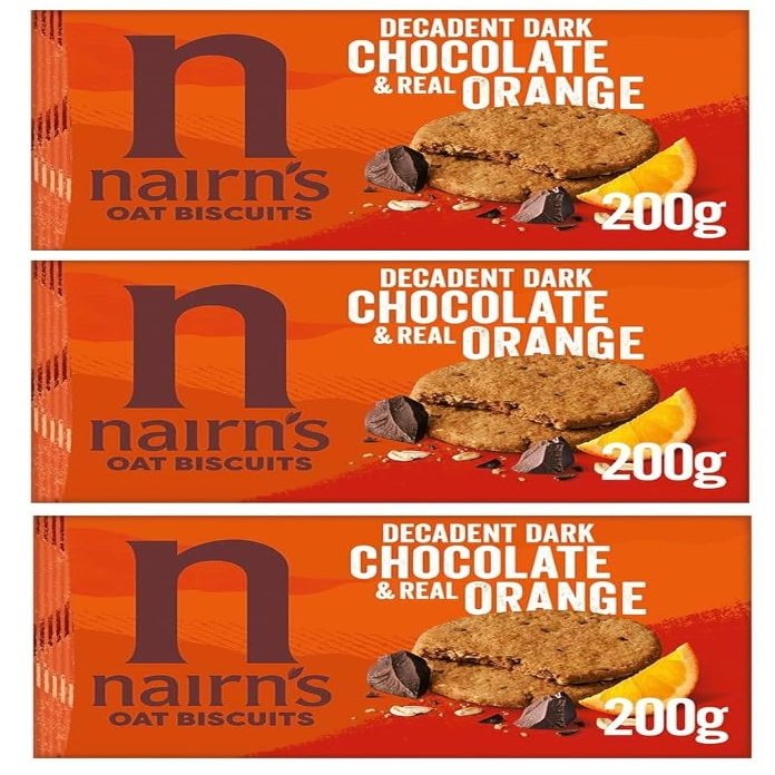 Nairn's Chocolate Orange Oat Biscuits, 200g (Pack of 3) - Healthy Snacks