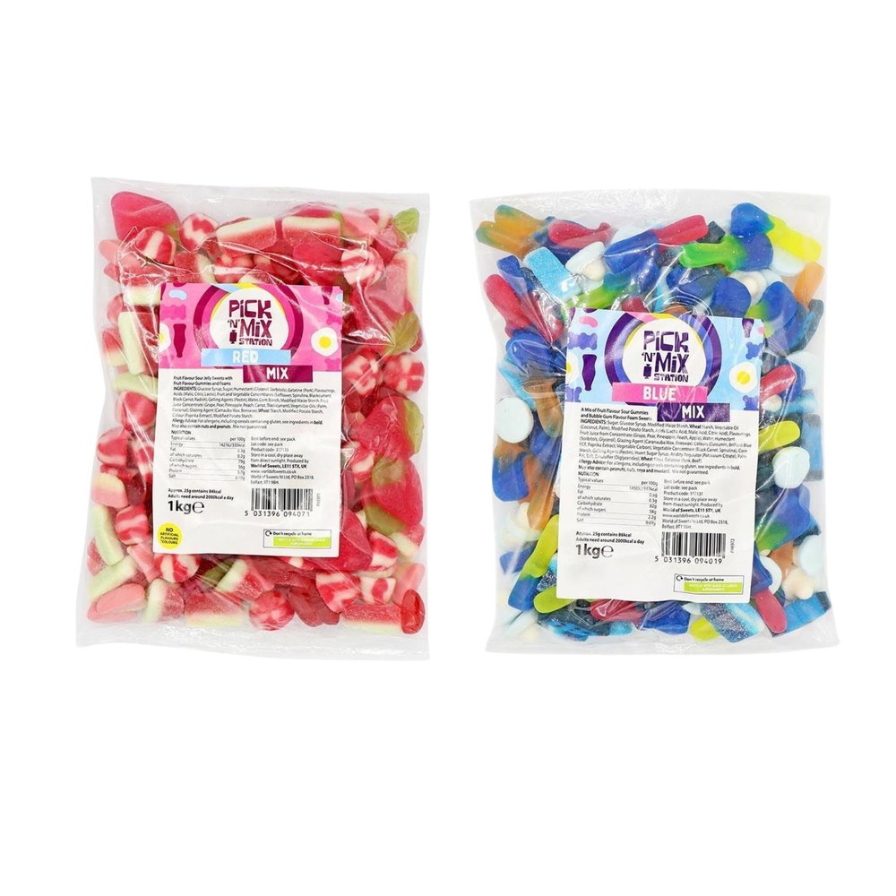 2 For 15.00 1kg Pick N Mix Sweets Red & Blue