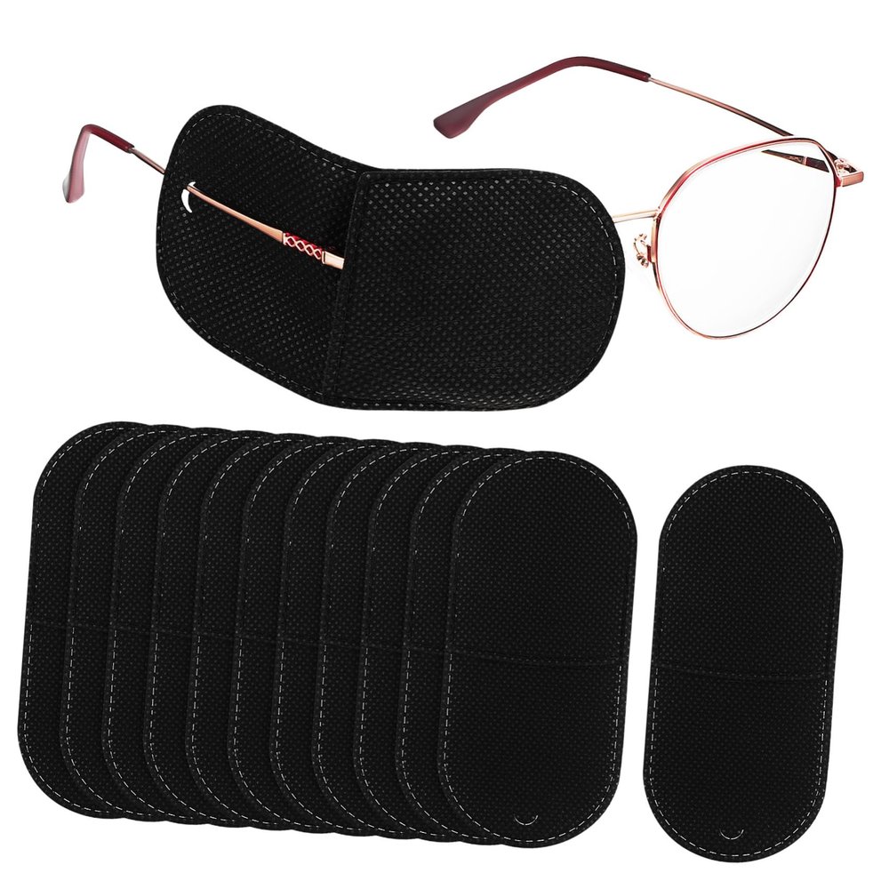 Outanaya 12Pcs Reusable Eye Patches for Lazy Eye in Black, Breathable Non-Woven Fabric, Easy to Wear Glasses Patch Suitable for Surgery Recovery