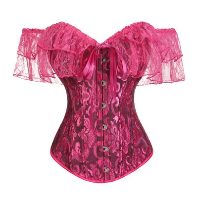 Kelvry Sexy Women Off Shoulder Lace Sleeve Boned Corset Bustier Top Lace Up Waist Cincher Plus Size Halloween Fancy Dress Party Costume