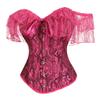 Kelvry Sexy Women Off Shoulder Lace Sleeve Boned Corset Bustier Top Lace Up Waist Cincher Plus Size Halloween Fancy Dress Party Costume view 3