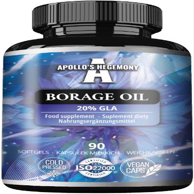 Borage Oil 1000 mg per Capsule - 90 Vegan Capsules - Omega-6 Fatty Acids - Supports Daily Health - by Apollo's Hegemony