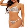 Lilosy Sexy Floral Embroidered Mesh Sheer Underwire Lingerie Set, Flower White, Medium view 3