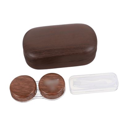 ERINGOGO Leak Contact Lens Box Portable Eyes Lens Container Dual Compartment Storage Case for Travel Made of Leather and Wood Material for Carrying Lenses Go