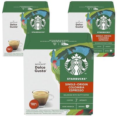 STARBUCKS Colombia Medium Roast Espresso Coffee Pods by Dolce Gusto - 36 Colombian Coffee Capsules (3packs) - Medium Roast Pods | Sold by Bargain Hub