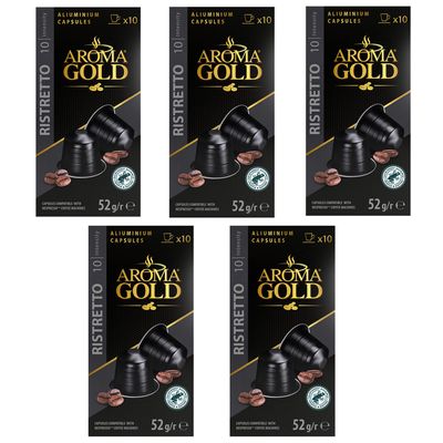 AROMA GOLD Ristretto Coffee Pods 260g (50 Capsules) Aluminium Coffee Capsules Nespresso Compatible Flavoured Coffe Pods Barista-Approved, Mild & Harmonious Taste Perfect for Nespresso Machines