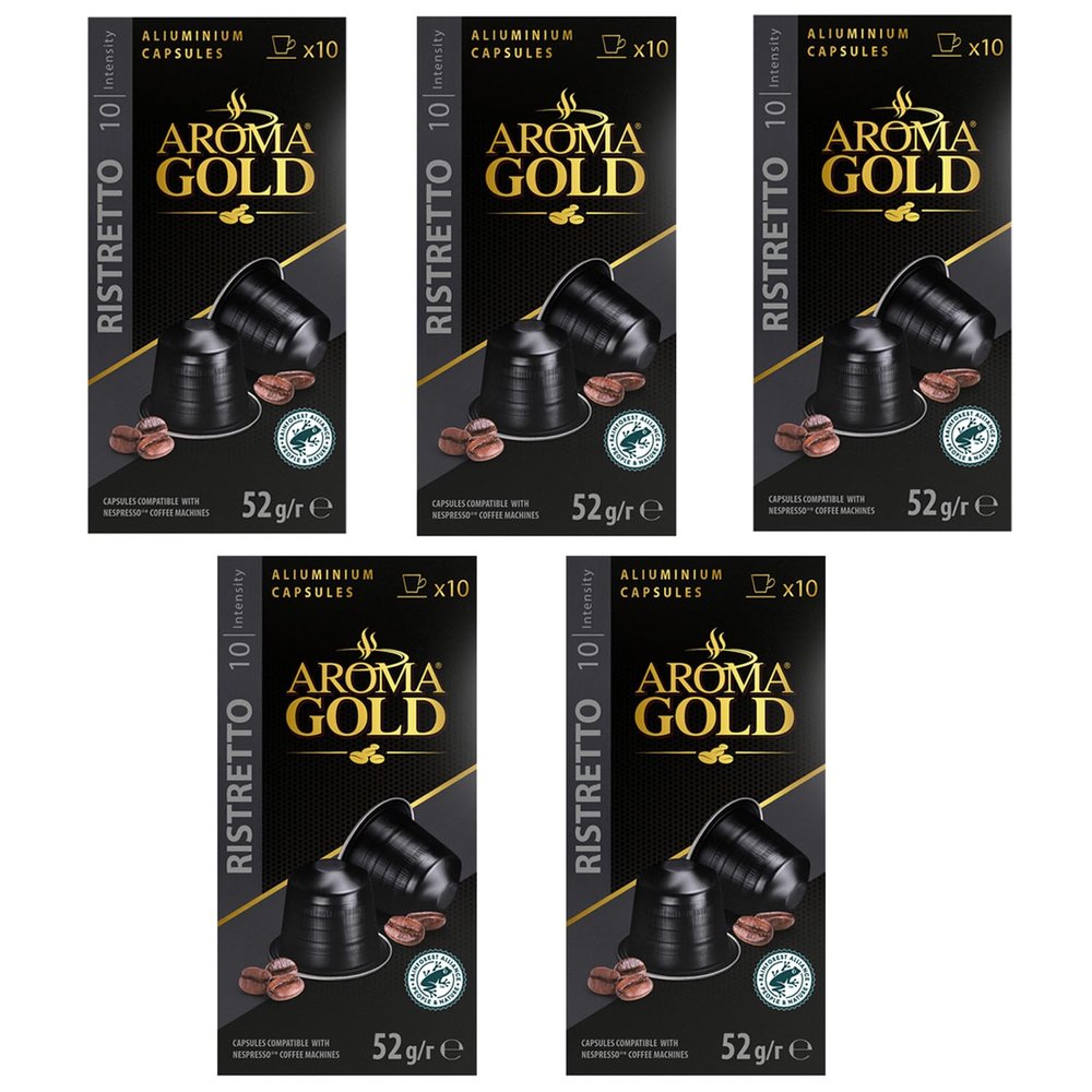AROMA GOLD Ristretto Coffee Pods 260g (50 Capsules) Aluminium Coffee Capsules Nespresso Compatible Flavoured Coffe Pods Barista-Approved, Mild & Harmonious Taste Perfect for Nespresso Machines