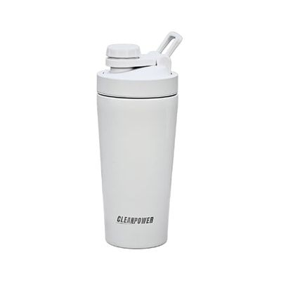 CleanPower Stainless Steel Shaker Bottle | Perfect for Protein Shakes, Pre-Workout, Smoothies, Coffee, etc. | Odor-Resistant | BPA Free Lid (Cloud Gray)