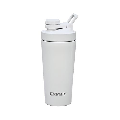 CleanPower Stainless Steel Shaker Bottle | Perfect for Protein Shakes, Pre-Workout, Smoothies, Coffee, etc. | Odor-Resistant | BPA Free Lid (Cloud Gray)