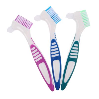 HOLIDYOYO 3pcs Double Head Toothbrush Set with Soft Nylon Bristles for Elderly Denture Care, Effectively Removes Stains and Cleans Inner and Outer Surfaces, for Travel and Outings