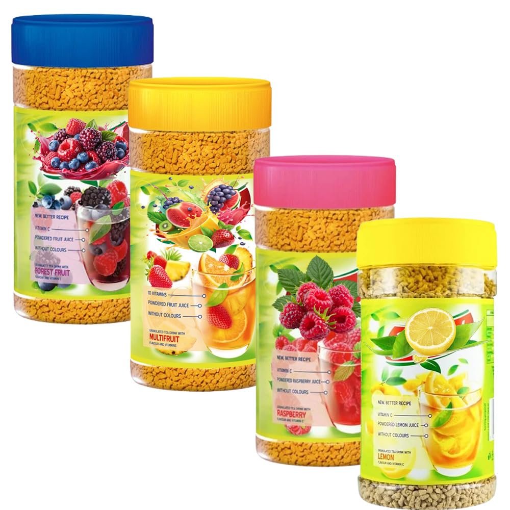 Ekl Instant Fruit Flavoured Tea Powder Mix 350g in Assorted Flavours - Lemon, Multivitamin, Raspberry, Forest Fruit - 2 Bottles, Random Mixed