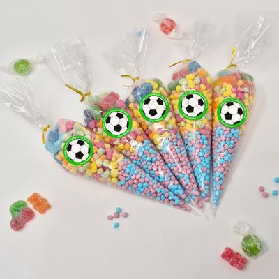 Personalised Stickers |Pre-filled Sweet Cones | Party Favours | Party Bags Gifts | Filled | Unfilled | Sticker | 20 Football Green Filled Cones - Vegan Sweet
