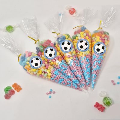 Personalised Stickers |Pre-filled Sweet Cones | Party Favours | Party Bags Gifts | Filled | Unfilled | Sticker | 10 Football Blue Filled Cones - Vegan Sweet
