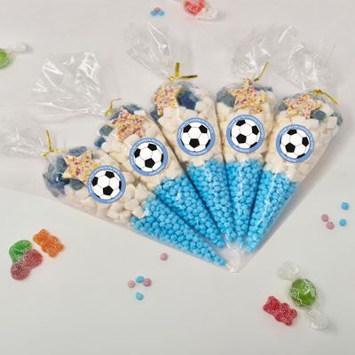 Personalised Stickers |Pre-filled Sweet Cones | Party Favours | Party Bags Gifts | Filled | Unfilled | Sticker | 5 Football Blue Filled Cones - Blue Sweet