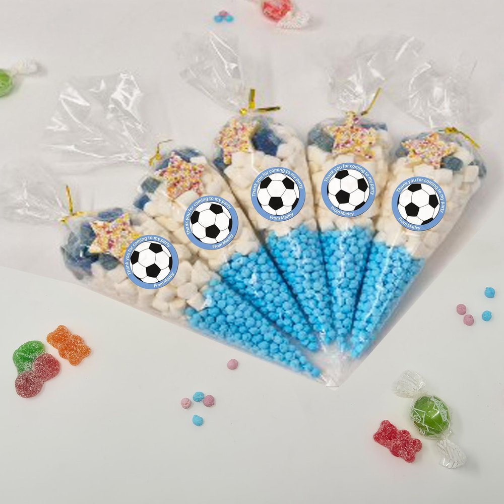Personalised Stickers |Pre-filled Sweet Cones | Party Favours | Party Bags Gifts | Filled | Unfilled | Sticker | 5 Football Blue Filled Cones - Blue Sweet